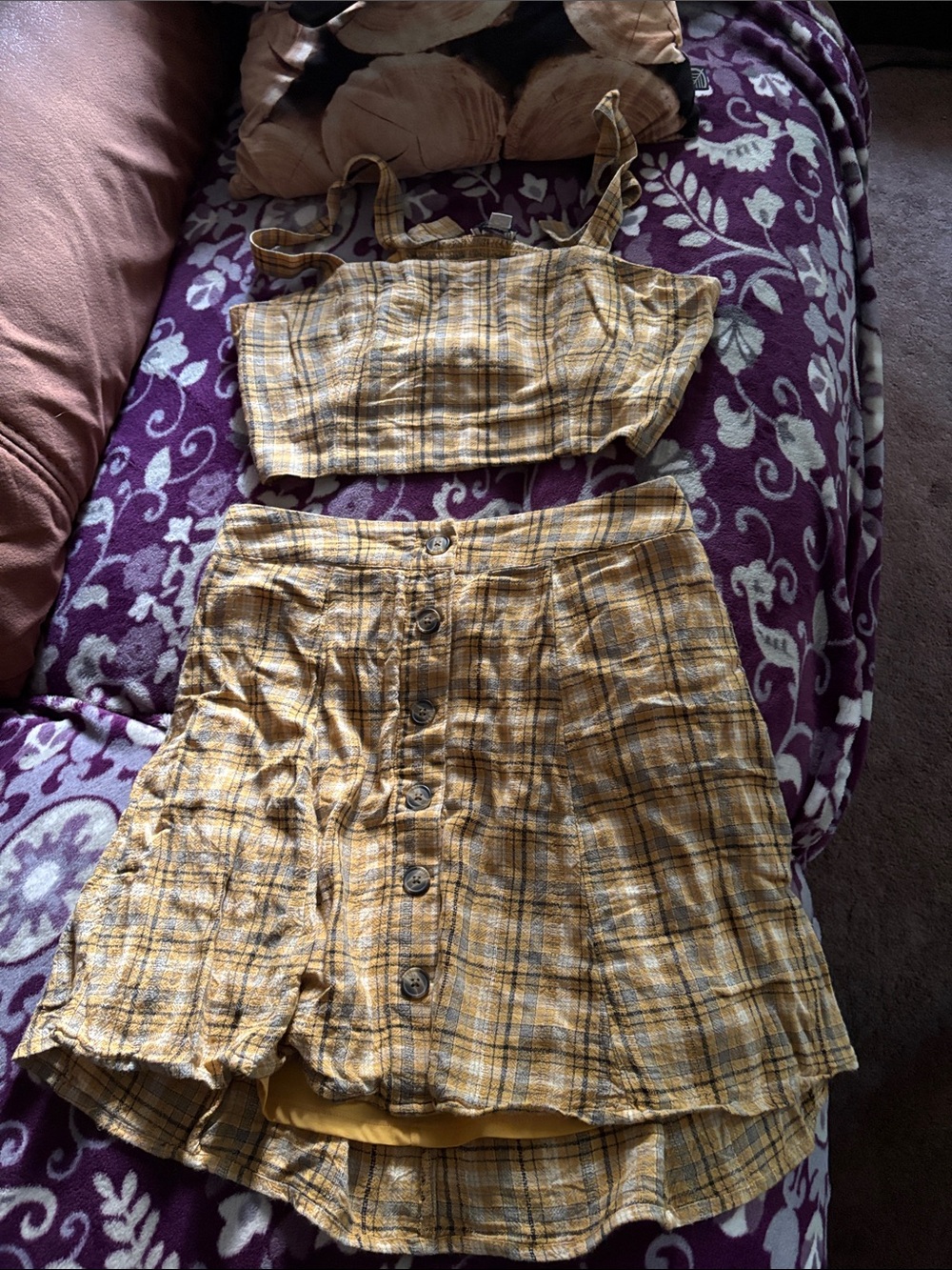 American Eagle Outfitters Yellow Plaid Two-Piece Skirt Set